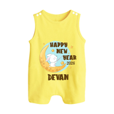 Happy New Year 2026 – Moon & Bunny | Personalised Romper Suit   - PASTEL YELLOW - 0 - 5 Months Old (Chest 18")