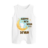 Happy New Year 2026 – Moon & Bunny | Personalised Romper Suit   - WHITE - 0 - 5 Months Old (Chest 18")