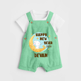 Happy New Year 2026 – Moon & Bunny | Personalised Dungaree for Kids - GREEN - 0 - 5 Months Old (Chest 18")