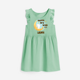 Happy New Year 2026 – Moon & Bunny | Personalised Frock for Girls - MINT GREEN - 1 - 2 Years Old (Chest 22" , Full Length 22")