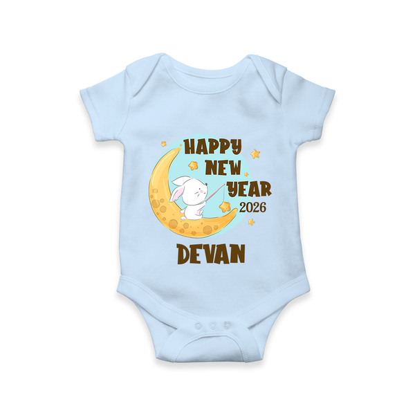 Happy New Year 2026 – Moon & Bunny | Personalised Romper for Kids - BABY BLUE - New Born (Chest 14")