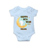 "Happy New Year 2025 - Celebrating Happiness With Our Customized Romper for Babies With Name" - BABY BLUE - 0 - 3 Months Old (Chest 16")