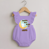 Happy New Year 2026 – Moon & Bunny | Personalised Romper Frock for Girls - LILAC - 0 - 3 Months Old (Chest 19")