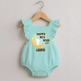 Happy New Year 2026 – Moon & Bunny | Personalised Romper Frock for Girls - MINT GREEN - 0 - 3 Months Old (Chest 19")