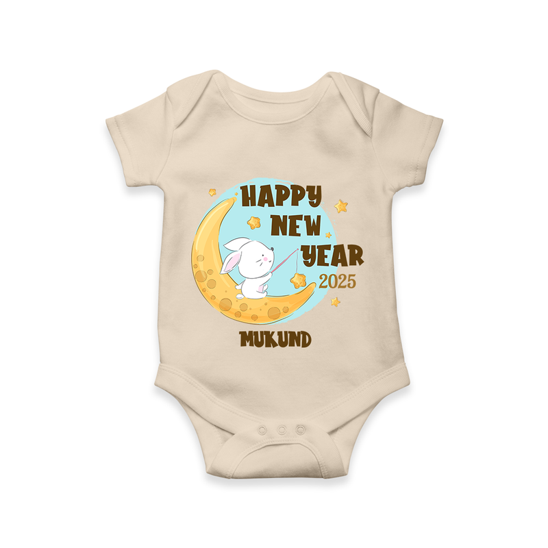 "Happy New Year 2025 - Celebrating Happiness With Our Customized Romper for Babies With Name" - IVORY - 0 - 3 Months Old (Chest 16")