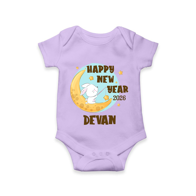 Happy New Year 2026 – Moon & Bunny | Personalised Romper for Kids - LILAC - New Born (Chest 14")