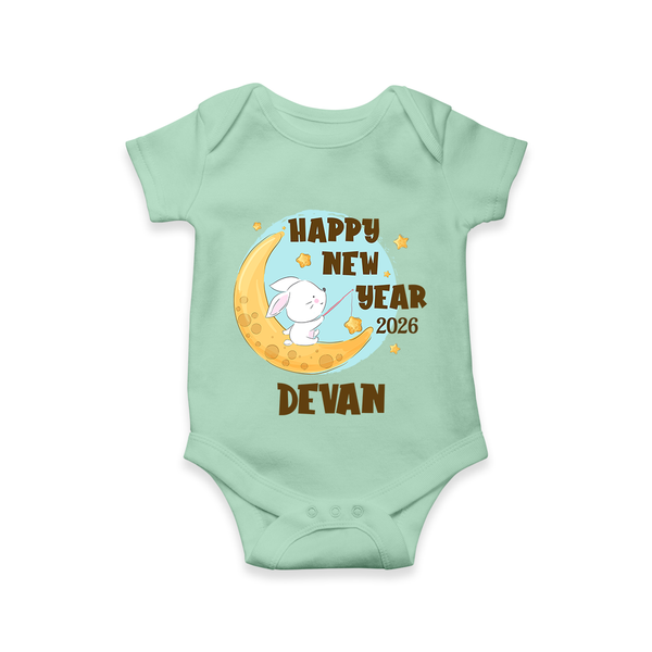 Happy New Year 2026 – Moon & Bunny | Personalised Romper for Kids - MINT GREEN - New Born (Chest 14")