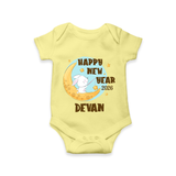 Happy New Year 2026 – Moon & Bunny | Personalised Romper for Kids - PASTEL YELLOW - New Born (Chest 14")