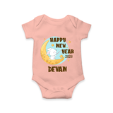 Happy New Year 2026 – Moon & Bunny | Personalised Romper for Kids - PEACH - New Born (Chest 14")