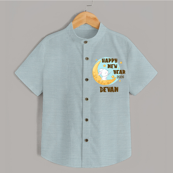 Happy New Year 2026 – Moon & Bunny | Personalised Shirt for Kids - ARCTIC BLUE - 0 - 6 Months Old (Chest 23")