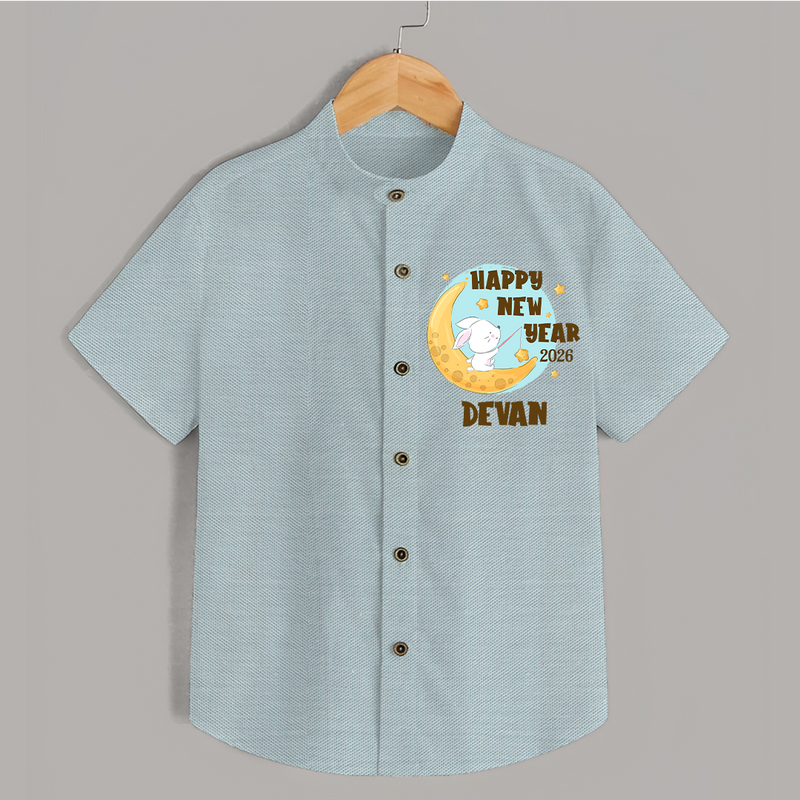 Happy New Year 2026 – Moon & Bunny | Personalised Shirt for Kids - ARCTIC BLUE - 0 - 6 Months Old (Chest 23")