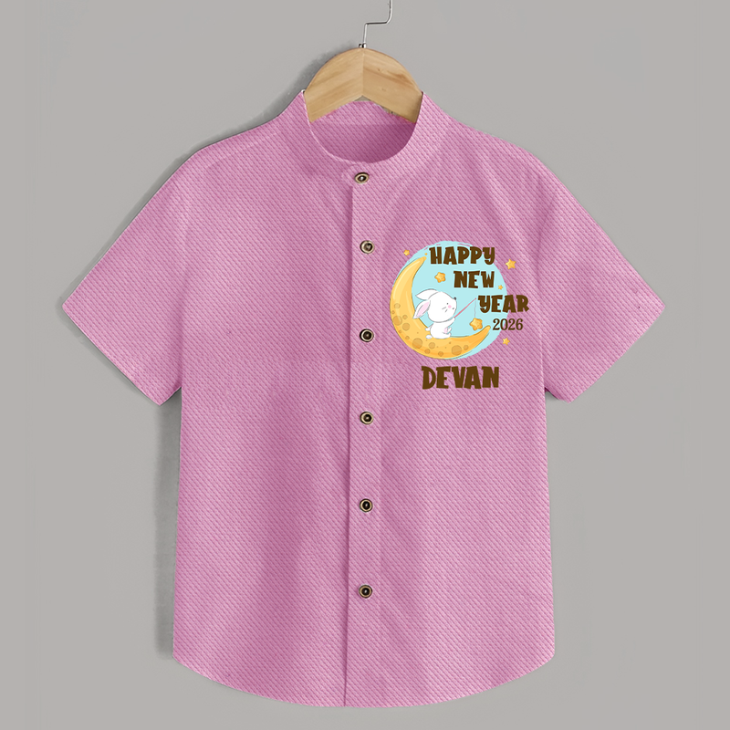 Happy New Year 2026 – Moon & Bunny | Personalised Shirt for Kids - BABY PINK - 0 - 6 Months Old (Chest 23")