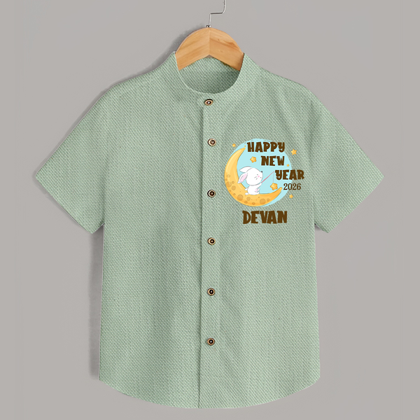 Happy New Year 2026 – Moon & Bunny | Personalised Shirt for Kids - MINT GREEN - 0 - 6 Months Old (Chest 23")