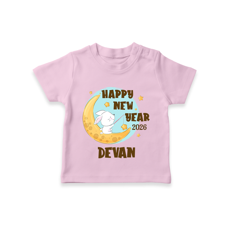 Happy New Year 2026 – Moon & Bunny | Personalised T-Shirt for Kids - BABY PINK - 0-5 Months Old (Chest 17")