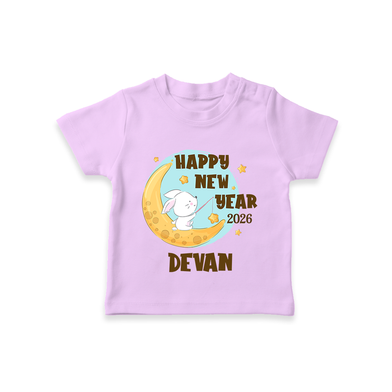Happy New Year 2026 – Moon & Bunny | Personalised T-Shirt for Kids - LILAC - 0-5 Months Old (Chest 17")
