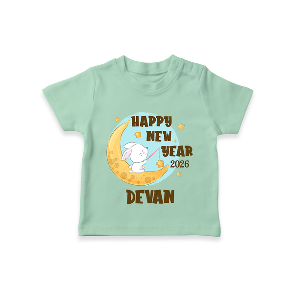 Happy New Year 2026 – Moon & Bunny | Personalised T-Shirt for Kids - MINT GREEN - 0-5 Months Old (Chest 17")