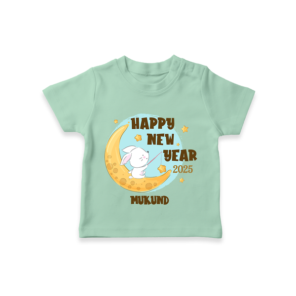 "Happy New Year 2025 - Celebrating Happiness With Our Customized T-Shirt for Kids With Name" - MINT GREEN - 0-5 Months Old (Chest 17")