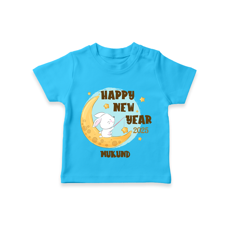 "Happy New Year 2025 - Celebrating Happiness With Our Customized T-Shirt for Kids With Name" - SKY BLUE - 0-5 Months Old (Chest 17")