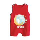 Happy New Year 2026 – Moon & Bunny | Personalised Romper Suit   - RED - 0 - 5 Months Old (Chest 18")