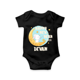 Happy New Year 2026 – Moon & Bunny | Personalised Romper for Kids - BLACK - New Born (Chest 14")