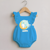 Happy New Year 2026 – Moon & Bunny | Personalised Romper Frock for Girls - SKY BLUE - 0 - 3 Months Old (Chest 19")