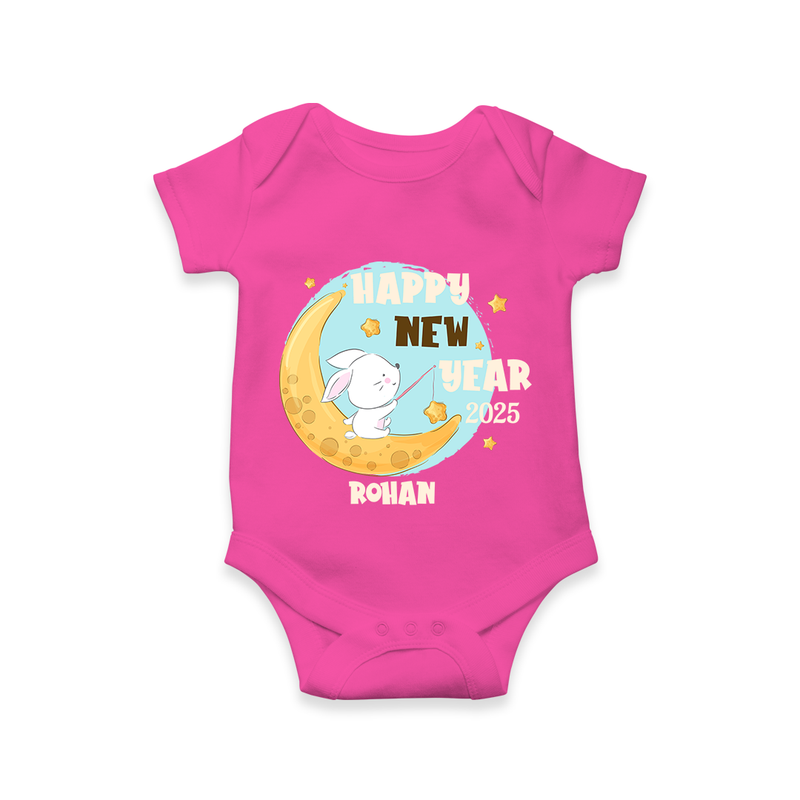 "Happy New Year 2025 - Celebrating Happiness With Our Customized Romper for Babies With Name" - HOT PINK - 0 - 3 Months Old (Chest 16")