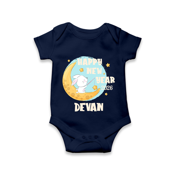 Happy New Year 2026 – Moon & Bunny | Personalised Romper for Kids - NAVY BLUE - New Born (Chest 14")