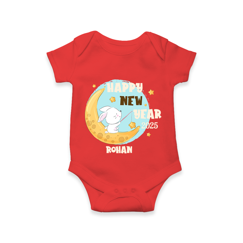 "Happy New Year 2025 - Celebrating Happiness With Our Customized Romper for Babies With Name" - RED - 0 - 3 Months Old (Chest 16")