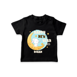 "Happy New Year 2025 - Celebrating Happiness With Our Customized T-Shirt for Kids With Name" - BLACK - 0-5 Months Old (Chest 17")