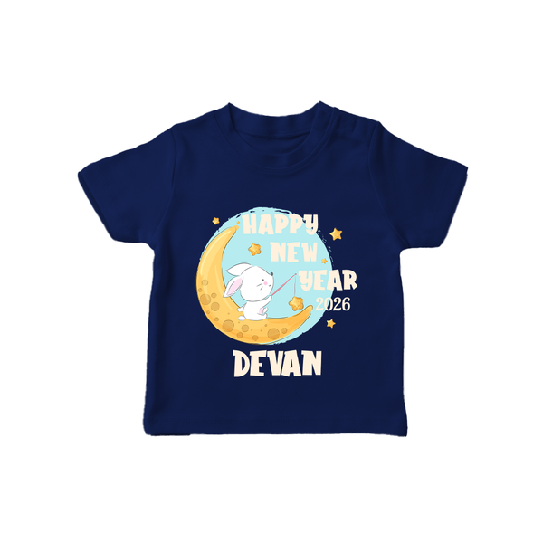 Happy New Year 2026 – Moon & Bunny | Personalised T-Shirt for Kids - NAVY BLUE - 0-5 Months Old (Chest 17")