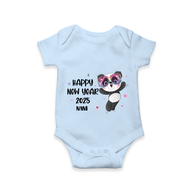 "Happy New Year 2025 - Pure Joy With Our Customized Romper for Babies With Name" - BABY BLUE - 0 - 3 Months Old (Chest 16")