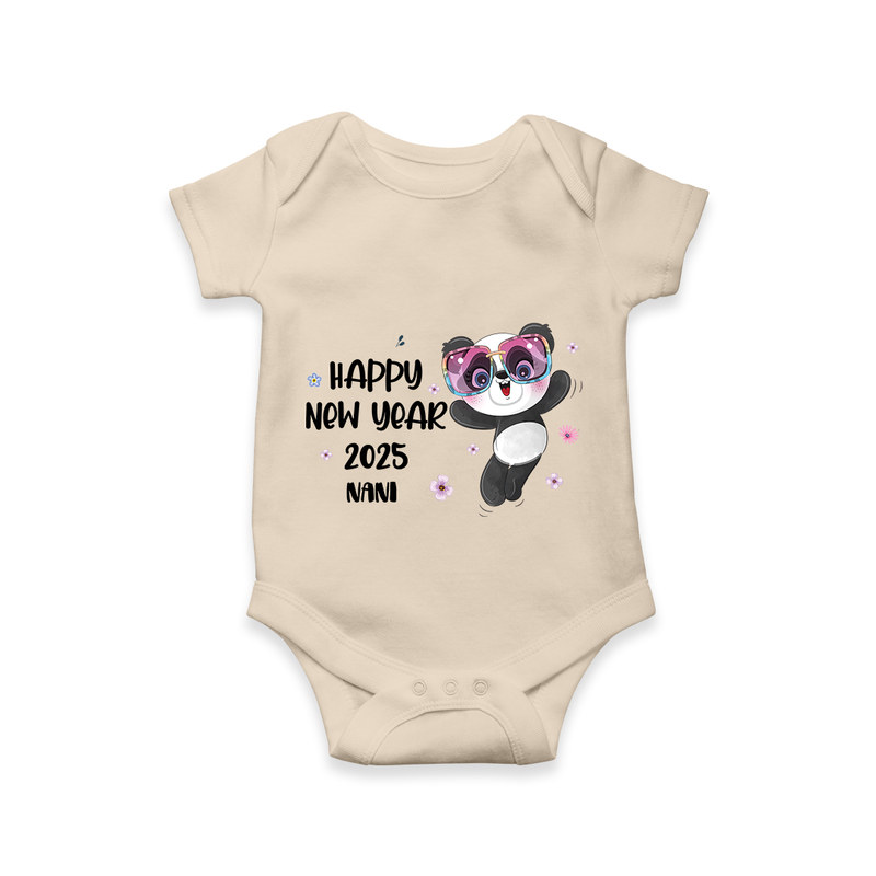 "Happy New Year 2025 - Pure Joy With Our Customized Romper for Babies With Name" - IVORY - 0 - 3 Months Old (Chest 16")