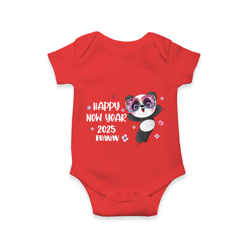 "Happy New Year 2025 - Pure Joy With Our Customized Romper for Babies With Name" - RED - 0 - 3 Months Old (Chest 16")