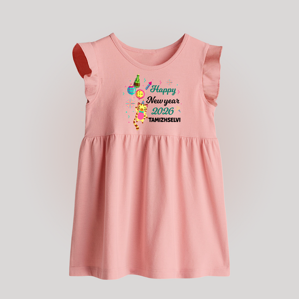 Happy New Year 2026 – Party Tiger | Customized Baby Frock   - BABY PINK - 0 - 3 Months Old (Chest 17")