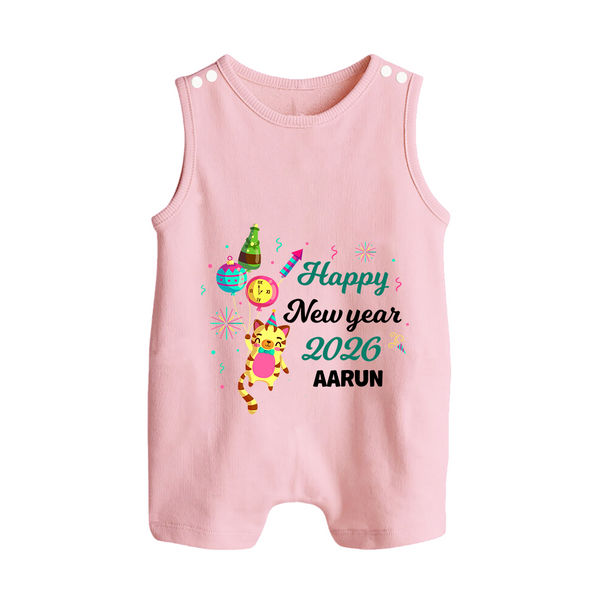 Happy New Year 2026 – Party Tiger | Customized Romper Suit   - BABY PINK - 0 - 5 Months Old (Chest 18")