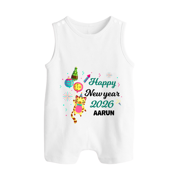 Happy New Year 2026 – Party Tiger | Customized Romper Suit   - WHITE - 0 - 5 Months Old (Chest 18")