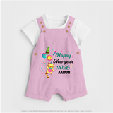 Happy New Year 2026 – Party Tiger | Customized Dungaree for Kids - BABY PINK - 0 - 5 Months Old (Chest 18")