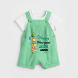 Happy New Year 2026 – Party Tiger | Customized Dungaree for Kids - GREEN - 0 - 5 Months Old (Chest 18")