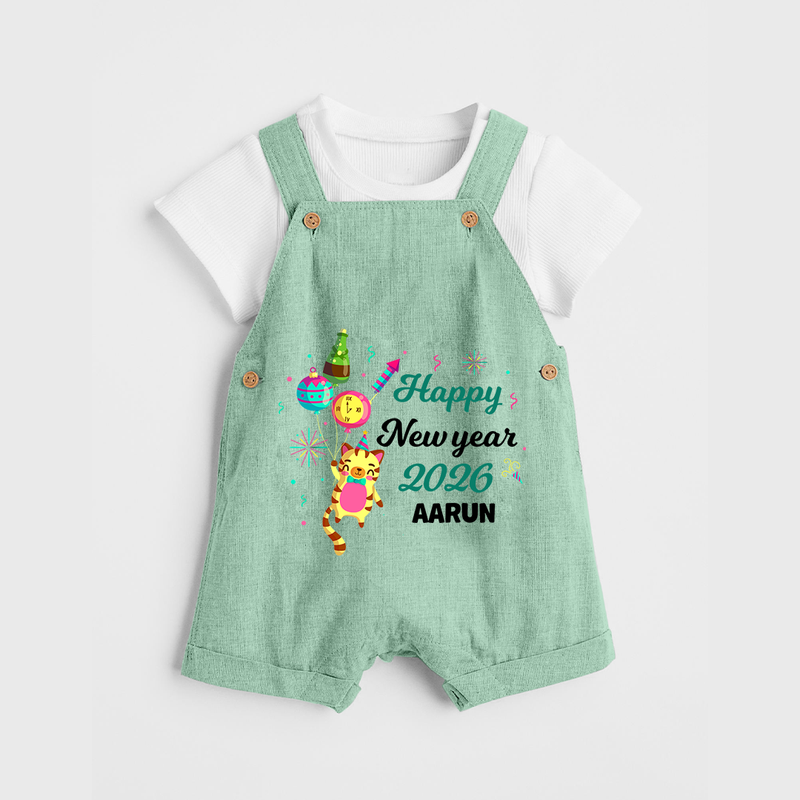 Happy New Year 2026 – Party Tiger | Customized Dungaree for Kids - MINT GREEN - 0 - 5 Months Old (Chest 18")