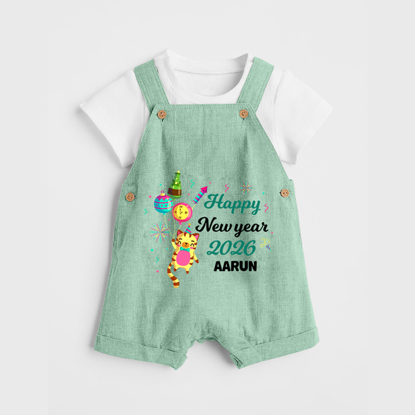 Happy New Year 2026 – Party Tiger | Customized Dungaree for Kids - MINT GREEN - 0 - 5 Months Old (Chest 18")