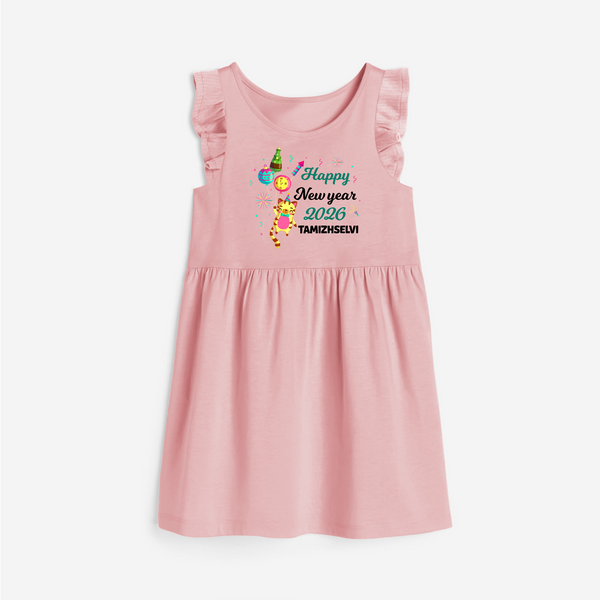 Happy New Year 2026 – Party Tiger | Customized Frock for Girls - BABY PINK - 1 - 2 Years Old (Chest 22" , Full Length 22")