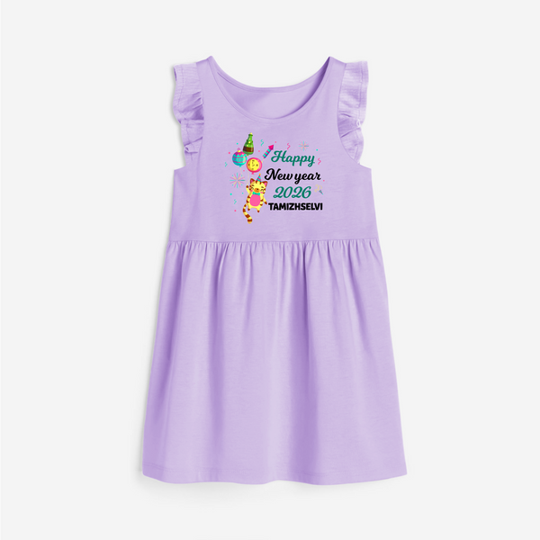 Happy New Year 2026 – Party Tiger | Customized Frock for Girls - LILAC - 1 - 2 Years Old (Chest 22" , Full Length 22")