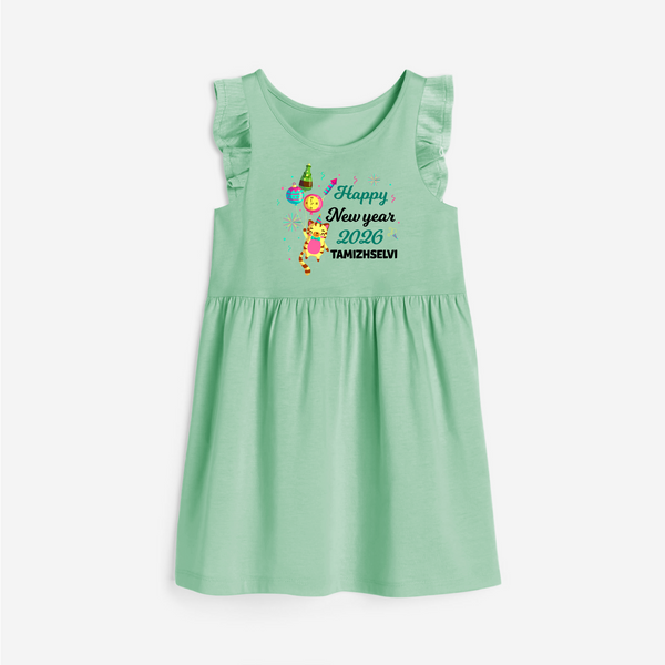 Happy New Year 2026 – Party Tiger | Customized Frock for Girls - MINT GREEN - 1 - 2 Years Old (Chest 22" , Full Length 22")