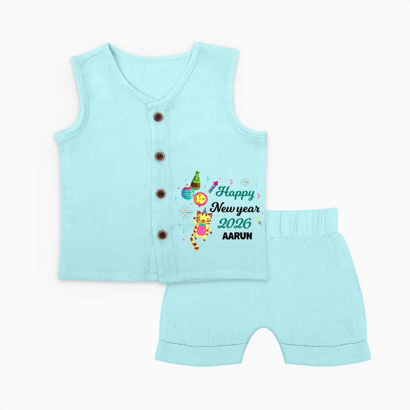 Happy New Year 2026 – Party Tiger | Customized Jabla for Kids - BABY BLUE - 0 - 3 Months Old (Chest 9.8")