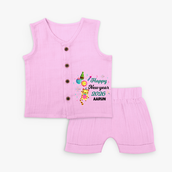 Happy New Year 2026 – Party Tiger | Customized Jabla for Kids - BABY PINK - 0 - 3 Months Old (Chest 9.8")