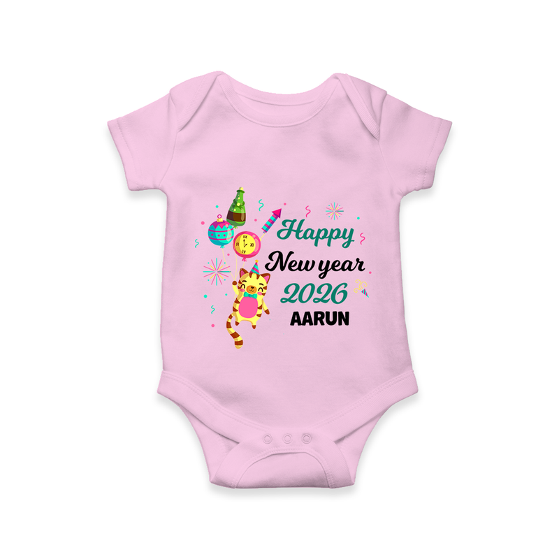 Happy New Year 2026 – Party Tiger | Customized Romper for Kids - BABY PINK - New Born (Chest 14")