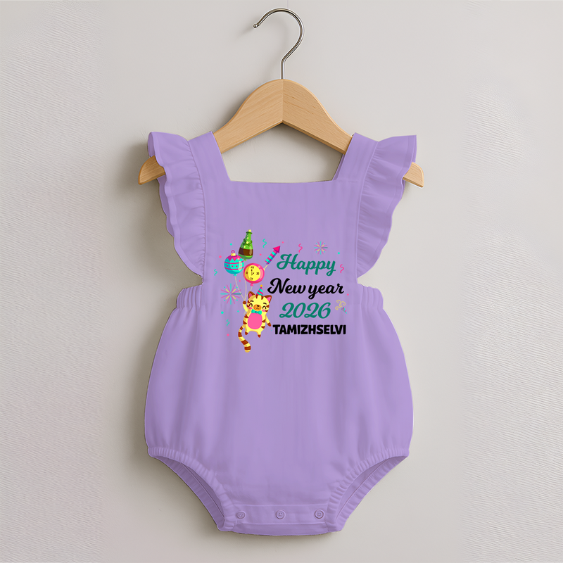 Happy New Year 2026 – Party Tiger | Customized Romper Frock for Girls - LILAC - 0 - 3 Months Old (Chest 19")