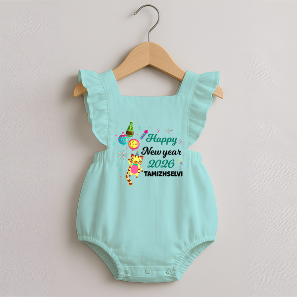 Happy New Year 2026 – Party Tiger | Customized Romper Frock for Girls - MINT GREEN - 0 - 3 Months Old (Chest 19")