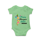 "Happy New Year 2025 - Smiles and Giggles With Our Customized Romper for Babies With Name" - GREEN - 0 - 3 Months Old (Chest 16")