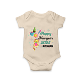 "Happy New Year 2025 - Smiles and Giggles With Our Customized Romper for Babies With Name" - IVORY - 0 - 3 Months Old (Chest 16")